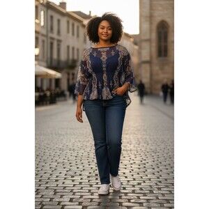 INC International Concepts S Blue Mesh Tunic Top NWT 2 Pc Lined Batwing Boho